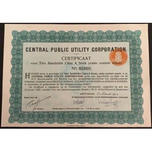 Netherlands, stocks, Central Public Utility Corporation, 1933, UNC