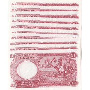 Nigeria, 1 Pound, 1967, UNC (-), p8, (Total 10 consecutive banknotes)