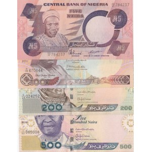 Nigeria, 5 Naira, 100 Naira, 200 Naira and 500 Naira, 1984 / 2016, UNC, p24, p28k, p29, p30, (Total 4 banknotes)