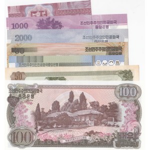 North Korea, 5 Won, 50 Won (2), 100 Won, 200 Won, 1000  Won and 2000 Won, 1978/2008, UNC, (Total 7 banknotes)