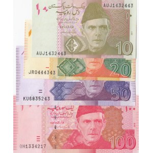 Pakistan, 10 Rupees, 20 Rupees, 50 Rupees and 100 Rupees, 2017/2018, UNC, pNew, (Total 4 banknotes)
