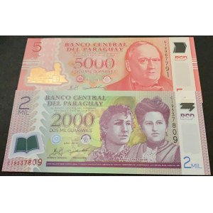 Paraguay, 2.000 Guaranies and 5.000 Guaranies, 20011, UNC, p223d, p228c, (Total 2 banknotes)