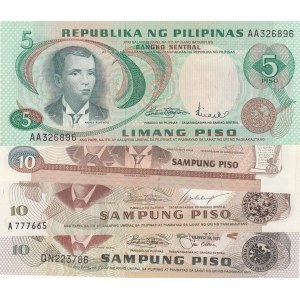 Philippines, 5 Piso and 10 Piso (3), 1969/1998, UNC, p153a, p154, p161, p187c, (Total 4 banknotes)
