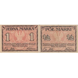 Poland, 1/2 Marki and 1 Marka, 1917, XF, (Total 2 banknotes)