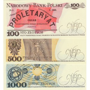 Poland, 100 Zlotych, 500 Zlotych and 1.000 Zlotych, 1982/1988, UNC, p143, p145, p146, (Total 3 banknotes)