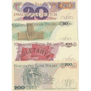 Polond, 20 Zlotych, 50 Zlotych, 100 Zlotych and 200 Zlotych, 1982/1988, UNC, p148, p142, p143, p144, (Total 4 banknotes)