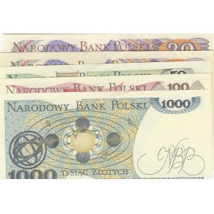 Poland, 20 Zlotych (2), 50 Zlotych, 100 Zlotych and 1000 Zlotych, 1982/1988, UNC, (Total 5 banknotes)
