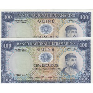 Portuguese Guinea, 100 Escudos, 1971, UNC, p45, (Total 2 consecutive banknotes)