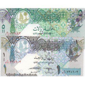 Qatar, 1 Riyal and 5 Riyals, 2003, UNC, p21, p22, (Total 2 banknotes)