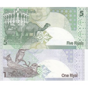 Qatar, 1 Riyal and 5 Riyals, 2003, UNC, p21, p22, (Total 2 banknotes)