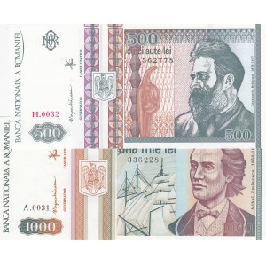 Romania, 500 Lei and 1.000 Lei, 1992/1993, UNC, p101, p102, (Total 2 banknotes)
