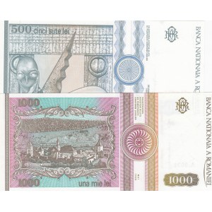 Romania, 500 Lei and 1.000 Lei, 1992/1993, UNC, p101, p102, (Total 2 banknotes)