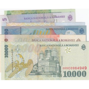 Romania, 1 Leu (2), 5 Lei, 1000 Lei (2), 2000 Lei, 5000 Lei and 10000 Lei, 1998/2005, UNC, (Total 8 banknotes)