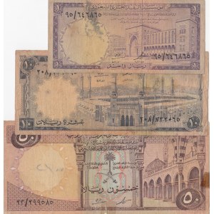Saudi Arabia, 1 Riyal, 10 Riyals and 50 Riyals, 1966, FINE, p11, p13, p14, (Total 3 banknotes)