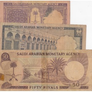 Saudi Arabia, 1 Riyal, 10 Riyals and 50 Riyals, 1966, FINE, p11, p13, p14, (Total 3 banknotes)