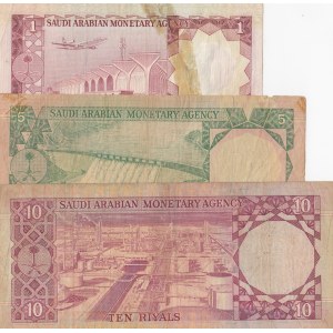 Saudi Arabia, 1 Riyal, 5 Riyals and 10 Riyals, 1977, POOR/ VF, p16, p17, p18, (Total 3 banknotes)