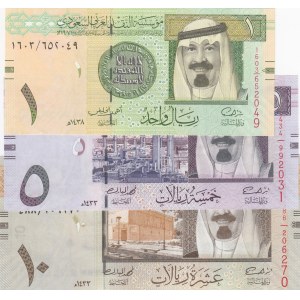 Saudi Arabia, 1 Riyal, 5 Riyals and 10 Riyals, 2012, UNC, p31, p32, p33, (Total 3 banknotes)