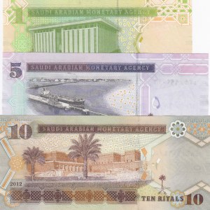 Saudi Arabia, 1 Riyal, 5 Riyals and 10 Riyals, 2012, UNC, p31, p32, p33, (Total 3 banknotes)