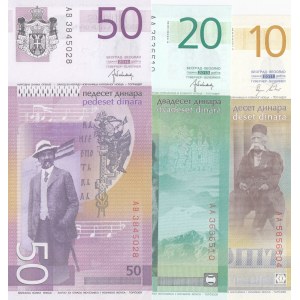 Serbia, 10 Dinara, 20 Dinara and 50 Dinara, 2011/2014, UNC, p54, p55, p56, (Total 3 banknotes)