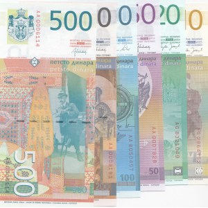 Serbia, 10 Dinara, 20 Dinara, 50 Dinara, 100 Dinara, 200 Dinara and 500 Dinara, 2006/2014, UNC, (Total 6 banknotes)