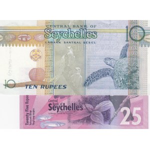 Seychelles, 10 Ruppes and 25 Rupees, 2013/2016, UNC, p36c, p48, (Total 2 banknotes)