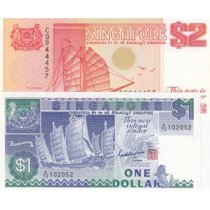 Singapore, 1 Dollar and 2 Dollars, 1987/1990, UNC, p18, p27, (Total 2 banknotes)