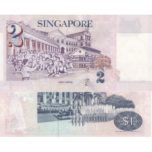 Singapore, 1 Dollar and 2 Dollars, 1976/1999, UNC, p9, p38, (Total 2 banknotes)