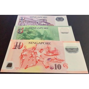 Singapore, 2 Dollars, 5 Dollars ve 10 Dollars, 2015, UNC, p46, p47, p48, (Total 3 banknotes)