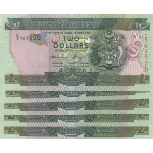 Solomon Islands, 2 Dollars, 2014, UNC, p25, (Total 5 consecutive banknotes)