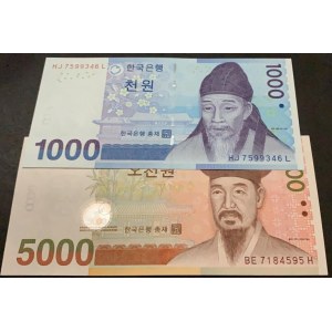 South Korea, 1.000 Won and 5.000 Won, 2006/2007, UNC, p54, p55, (Total 2 banknotes)