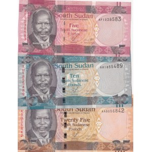 South Sudan, 5 Pounds, 10 Pounds and 20 Pounds, 2011, UNC, p6, p7, p8, (Total 3 banknotes)
