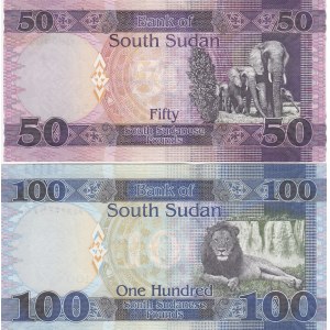 South Sudan, 50 Pounds and 100 Pounds, 2017, UNC, p14c, p15c, (Total 2 banknotes)