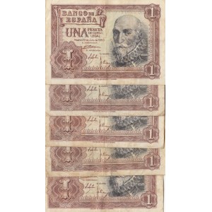 Spain, 1 Peseta, 1953, VF/XF, p144, (Total 5 banknotes)