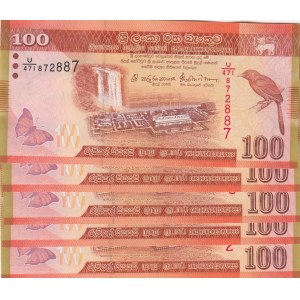 Sri Lanka, 100 Rupees, 2016, UNC, p125, (Total 5 banknotes)