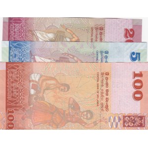 Sri Lanka, 20 Rupees, 50 Rupees ve 100  Rupees, 2010/2015, UNC, p123, p124, p125, (Total 3 banknotes)