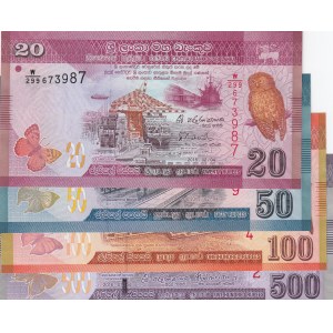 Sri Lanka, 20 Rupees, 50 Rupees, 100 Rupees and 500 Rupees, 2015/2016, UNC, p123, p124, p125, p126, (Total 4 banknotes)