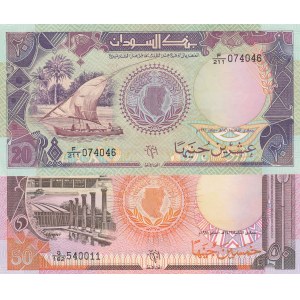 Sudan, 20 Pounds and 50 Pounds, 1991, UNC, p47, p48, (Total 2 banknotes)