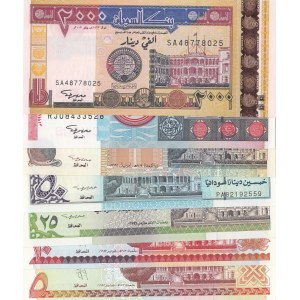 Sudan, 5 Dinars, 10 Dinars, 25 Dinars, 50 Dinars, 100 Dinars, 500 Dinars and 2000 Dinars, UNC, (Total 7 banknotes)
