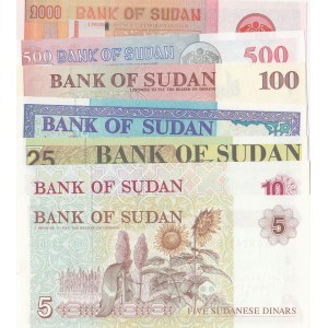 Sudan, 5 Dinars, 10 Dinars, 25 Dinars, 50 Dinars, 100 Dinars, 500 Dinars and 2000 Dinars, UNC, (Total 7 banknotes)
