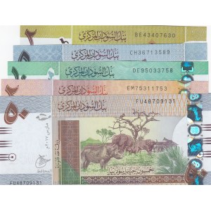 Sudan, 2 Pounds, 5 Pounds, 10 Pounds, 20 Pounds and 50 Pounds, UNC, (Total 5 banknotes)