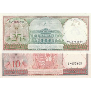 Suriname, 10 Gulden and 25 Gulden, 1963/1985, UNC, p121, p127, (Total 2 banknotes)