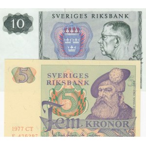 Sweden, 5 Kronor and 10 Kronor, 1971/1977, UNC, p51c, p52c, (Total 2 banknotes)