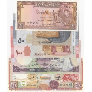 Syria, 1 Pound, 10 Pounds, 50 Pounds, 100 Pounds and 200 Pounds, 1982/2009, UNC, (Total 5 banknotes)