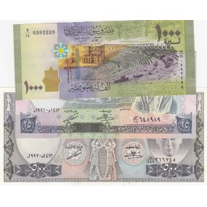 Syria, 25 Pounds, 500 Pounds and 1.000 Pounds, 1991/2013, XF / UNC, (Total 3 banknotes)