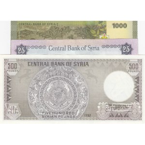 Syria, 25 Pounds, 500 Pounds and 1.000 Pounds, 1991/2013, XF / UNC, (Total 3 banknotes)