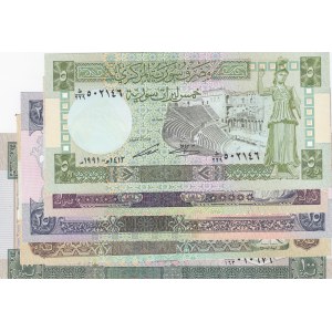 Syria, 5 Pounds, 10 Pounds, 25 Pounds, 50 Pounds and 100 Pounds, 1990/1991, UNC, (Total 5 banknotes)