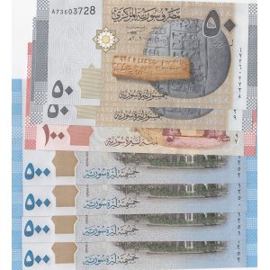 Syria, 50 Pounds (2), 100 Pounds and 500 Pounds (4), 2009/2013, UNC, (Total 7 banknotes)