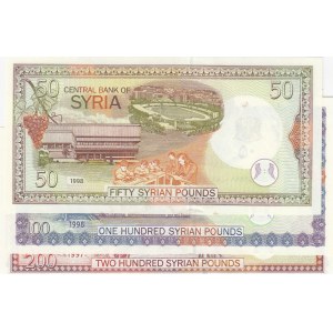 Syria, 50 Pounds, 100 Pounds and 200 Pounds, 1998, UNC, (Total 3 banknotes)