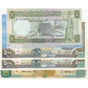 Syria, 5 Pounds, 500 Pounds (3) and 1.000 Pounds, 1988/2014, UNC, (Total 5 banknotes)