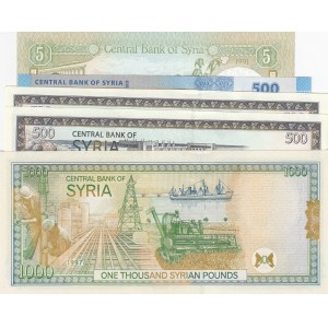 Syria, 5 Pounds, 500 Pounds (3) and 1.000 Pounds, 1988/2014, UNC, (Total 5 banknotes)